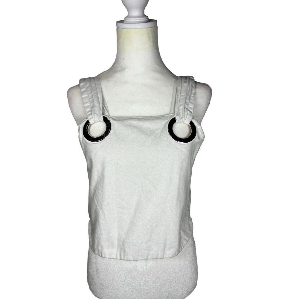 IVIVI Women’s Cropped White Tank Silver Cut Out Size Large